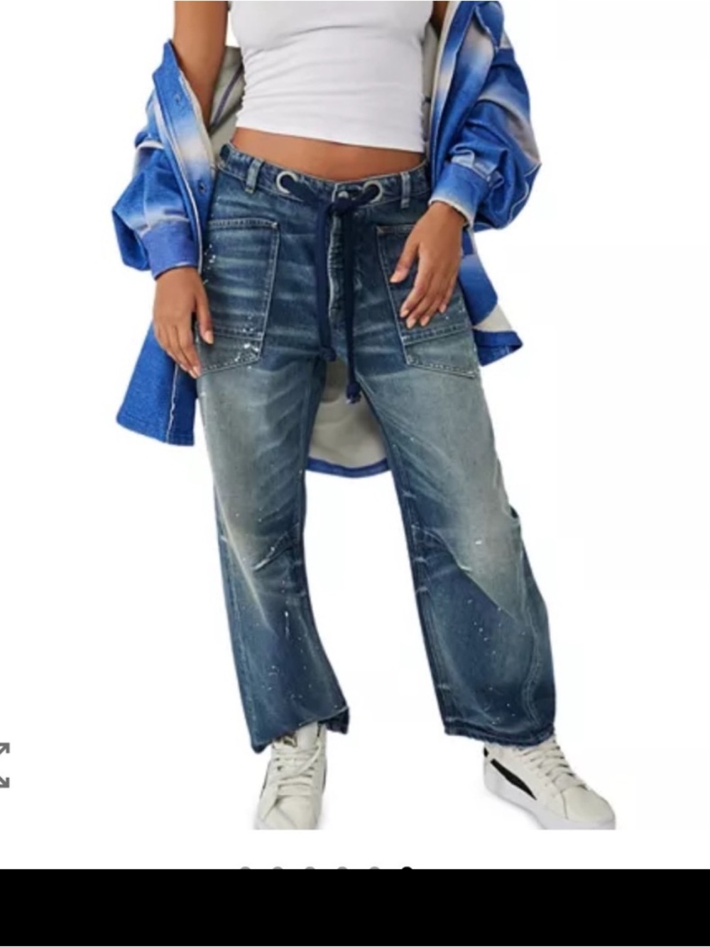 Free People We The Free Moxie Low Slung Pull On Barrel Jeans Timeless Blue 26 - Picture 4 of 14